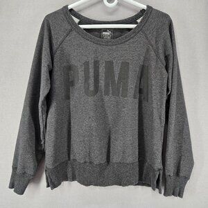 Puma Women's Crew Neck Sweatshirt, Charcoal Gray, Medium, Side Slits
